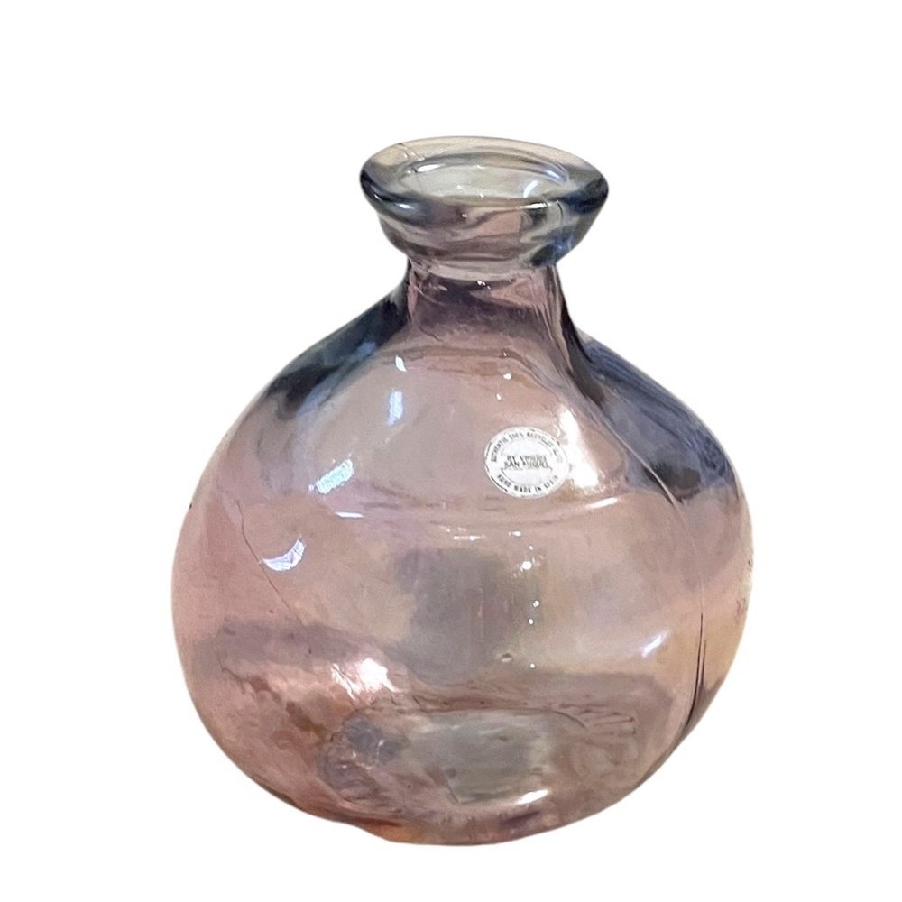 Handmade San Miguel 100% Recycled Bubble‎ Pink Glass Vase Spain 9” High